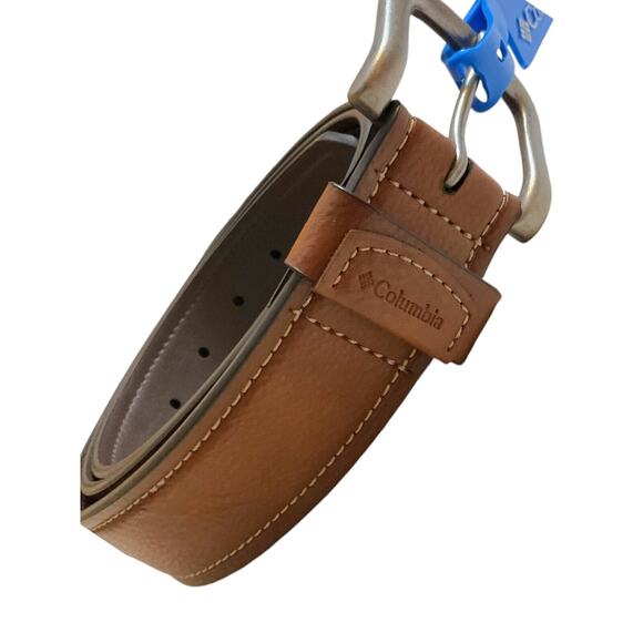 Columbia Men's Size XL 42-44 Tan Silver Buckle Leather Belt NWT - Picture 1 of 8